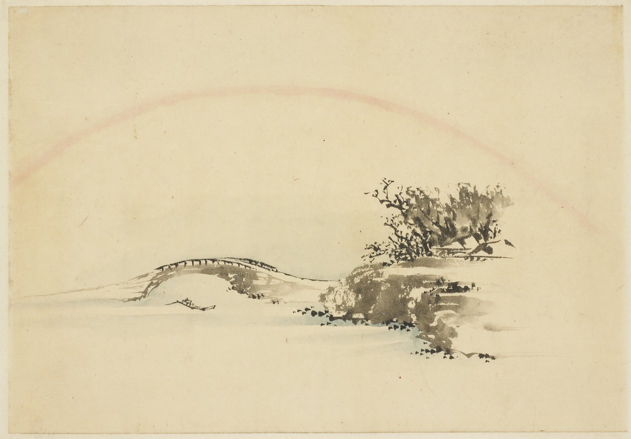Landskap med regnbåge av Katsushika (school of) Hokusai