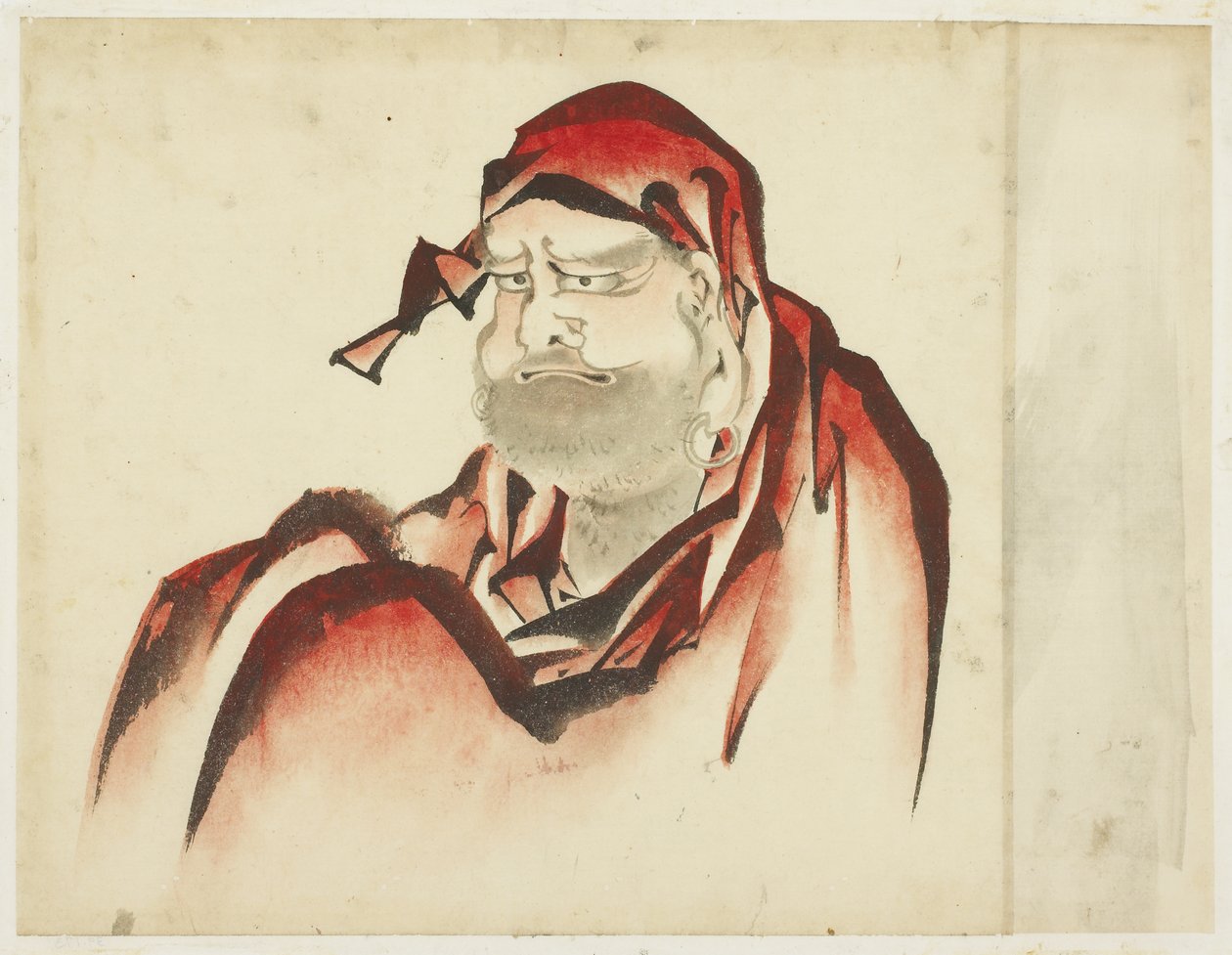 Red-Robed Daruma, ca 1815-1849 (bläck och färg på papper) av Katsushika (school of) Hokusai