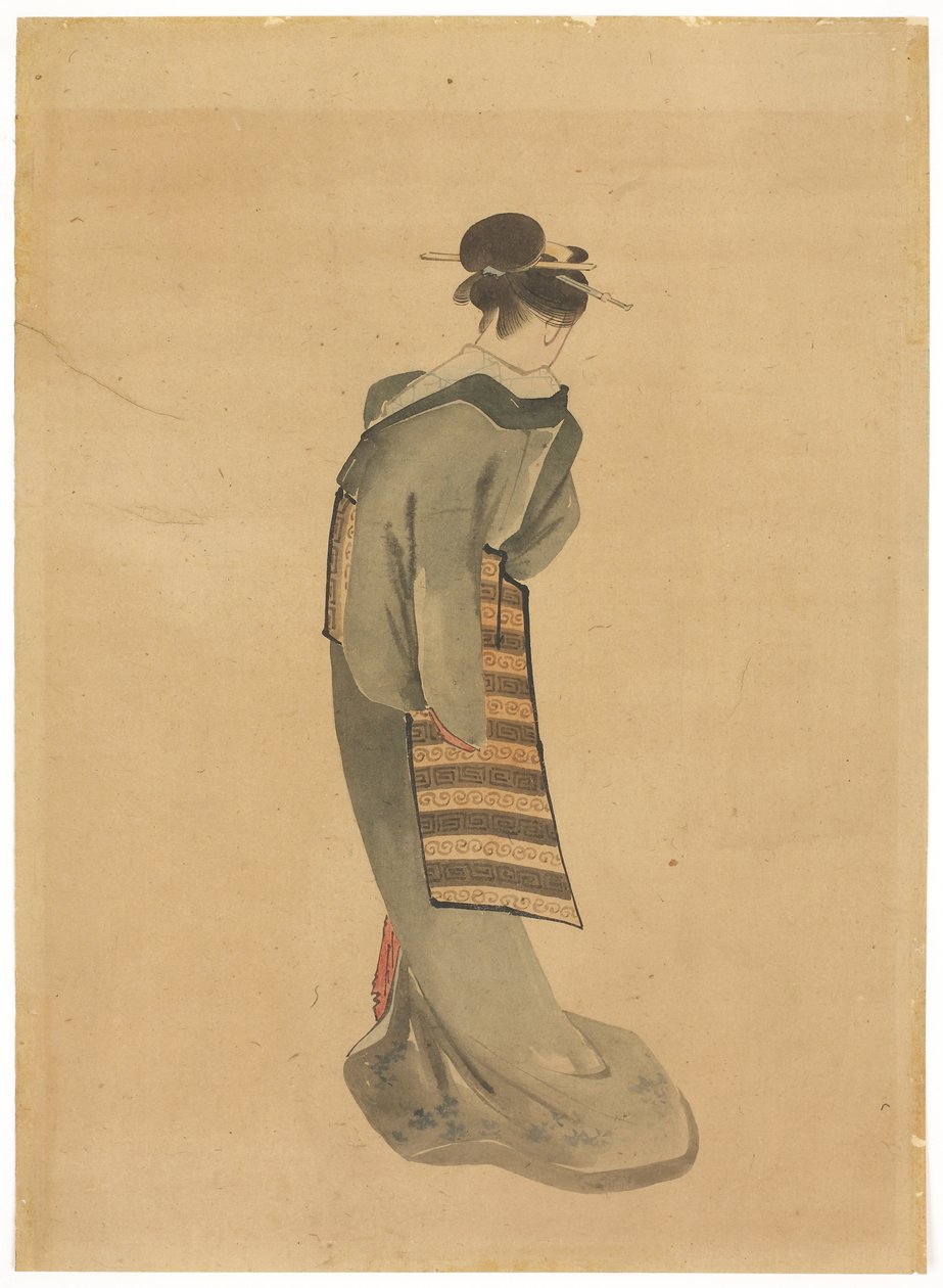 Standing Beauty (bakifrån), c.1850 (bläck och färg på papper) av Katsushika (school of) Hokusai