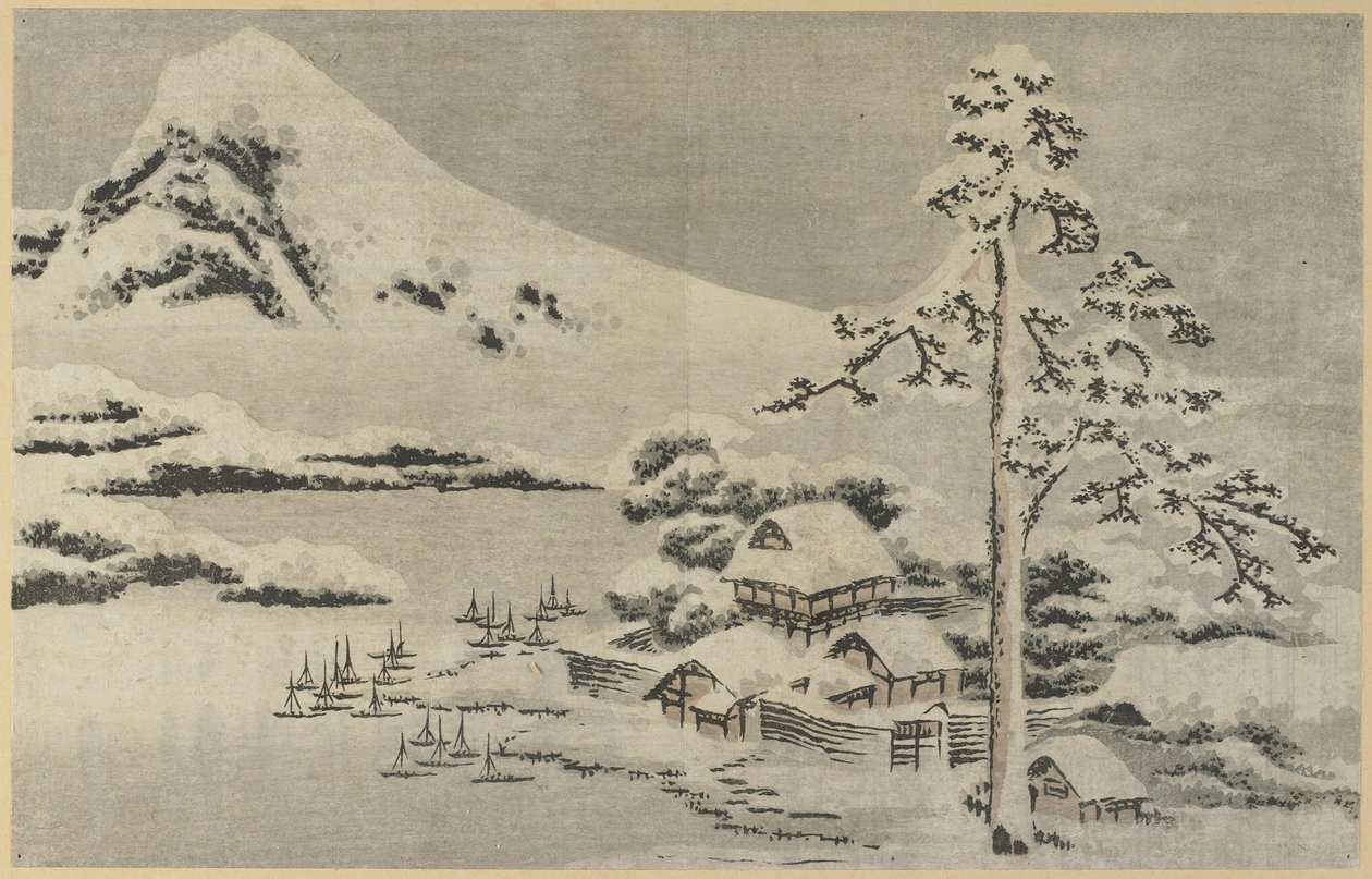 (Seaside Village in Snow), 1814 av Katsushika Hokusai