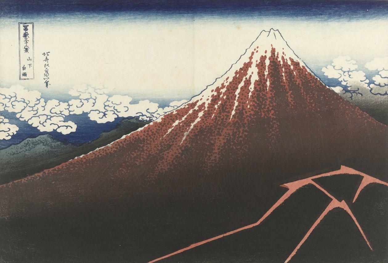 A Thunderstorm Below The Summit, c.1830 (träblocktryck) av Katsushika Hokusai