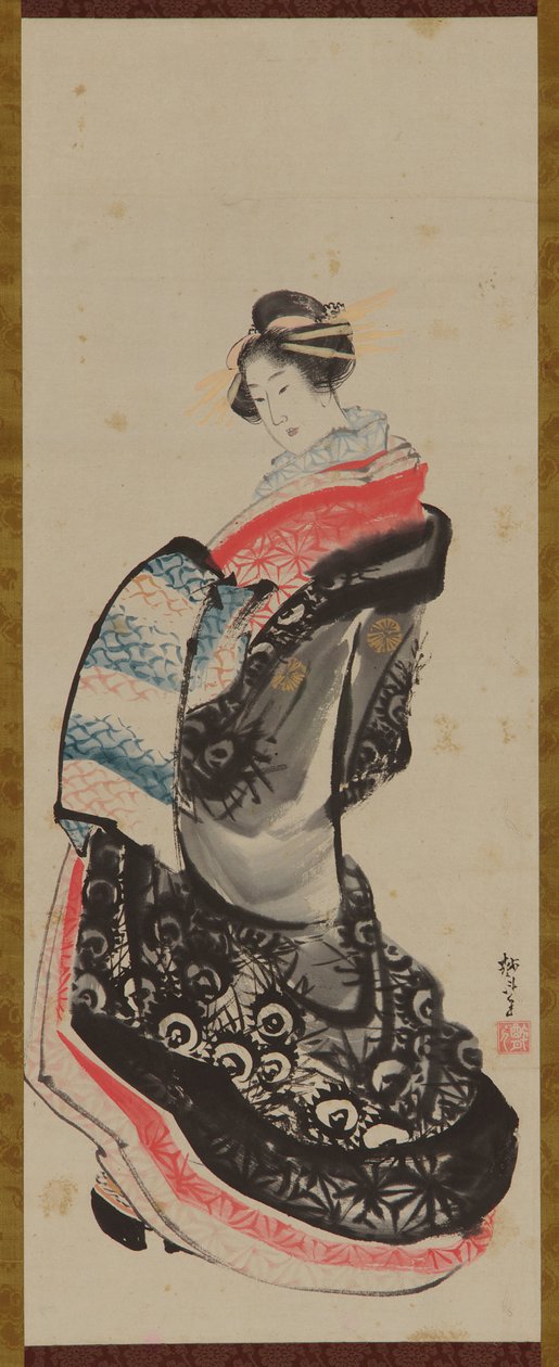 En kurtisan stående, sent 1700-tidigt 1800-tal. av Katsushika Hokusai