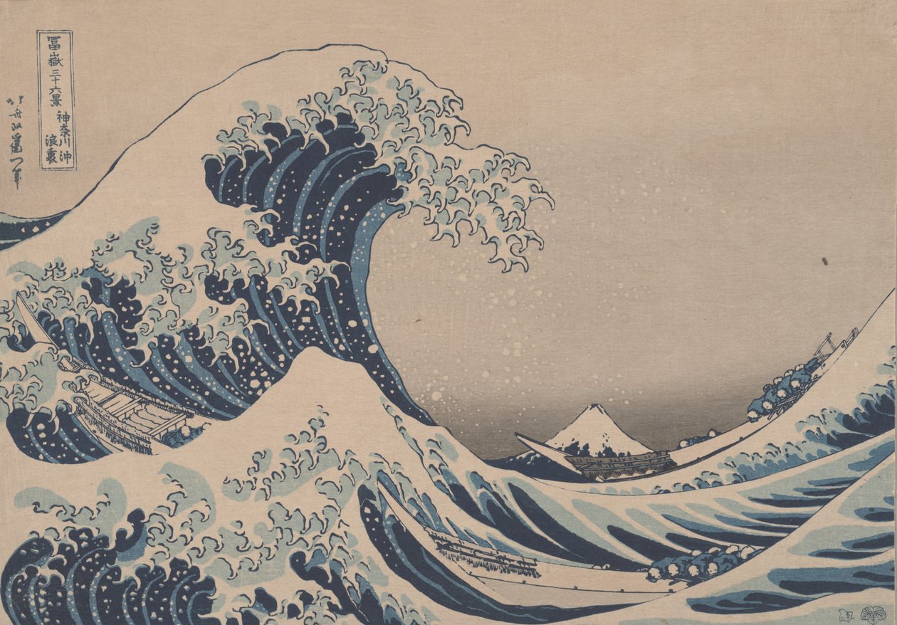 Efter "Under the Wave off Kanagawa" från 36 vyer över berget Fuji av Katsushika Hokusai