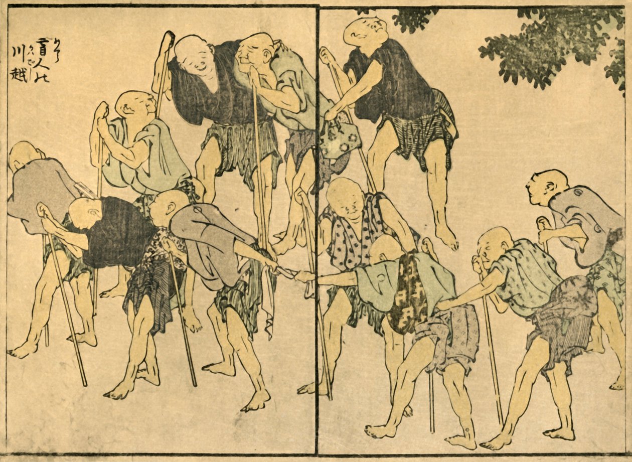 Barfota äldre män med promenadkäppar, 1820, 1924. av Katsushika Hokusai