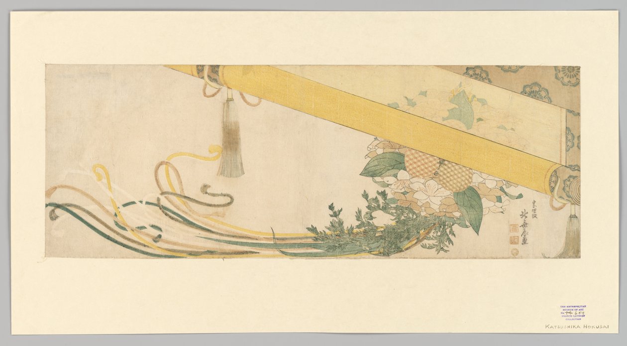 Blomsterkorg med bambu-persienn av Katsushika Hokusai