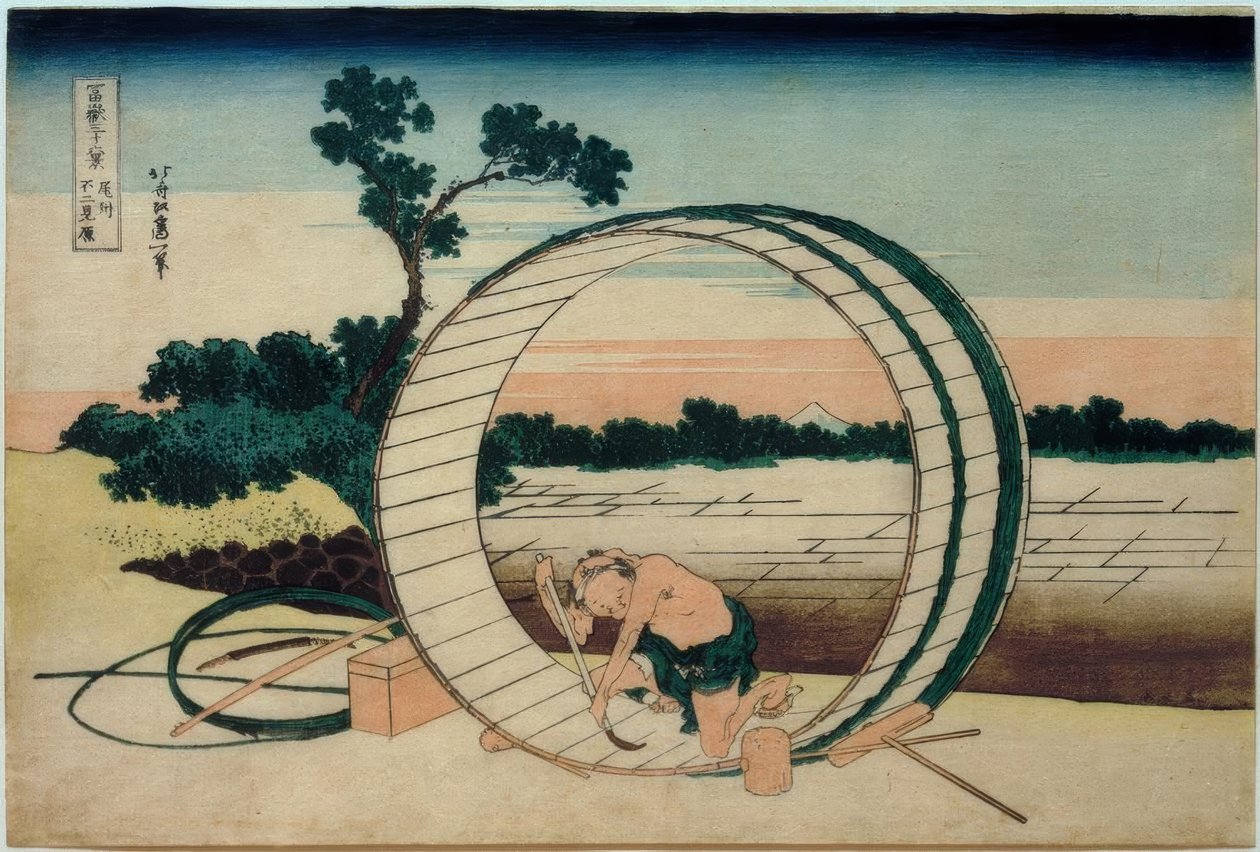 Mount Fuji sett från risfälten i Owari-provinsen av Katsushika Hokusai
