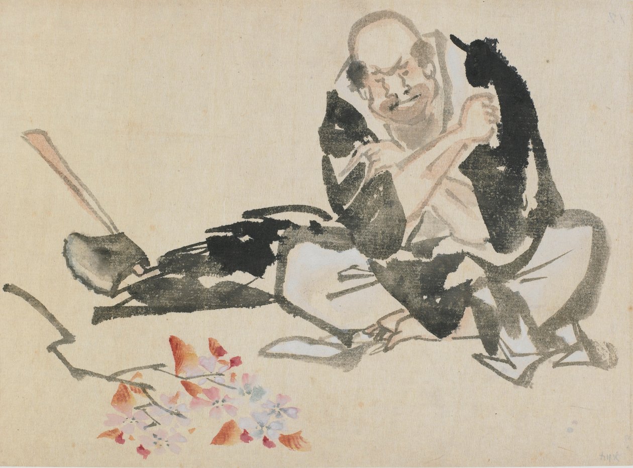 Buddhistisk allegori om en präst som bränner körsbärsgrenar, sent 1700-tidigt 1800-tal. av Katsushika Hokusai