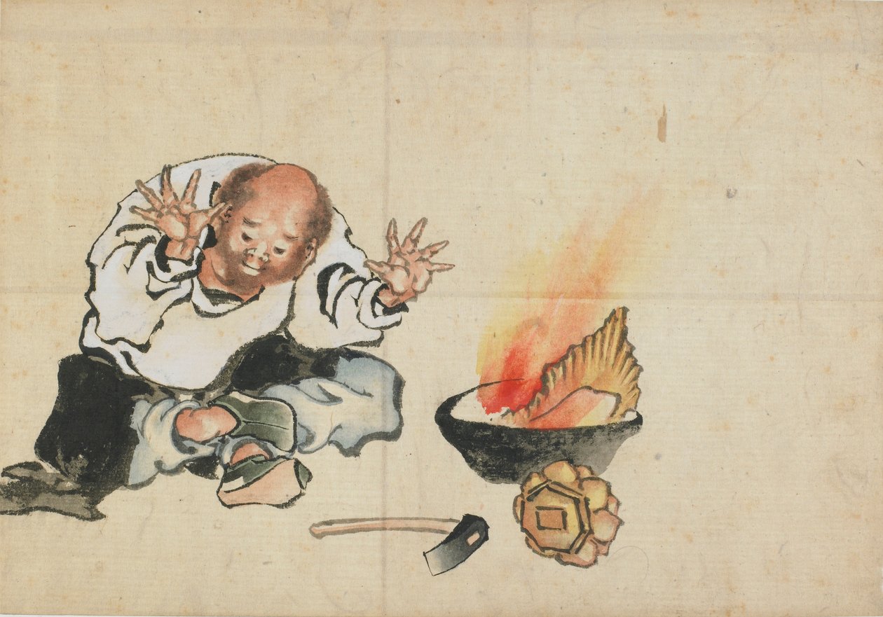 Burning a Buddhist Image, sent 1700-tidigt 1800-tal. av Katsushika Hokusai