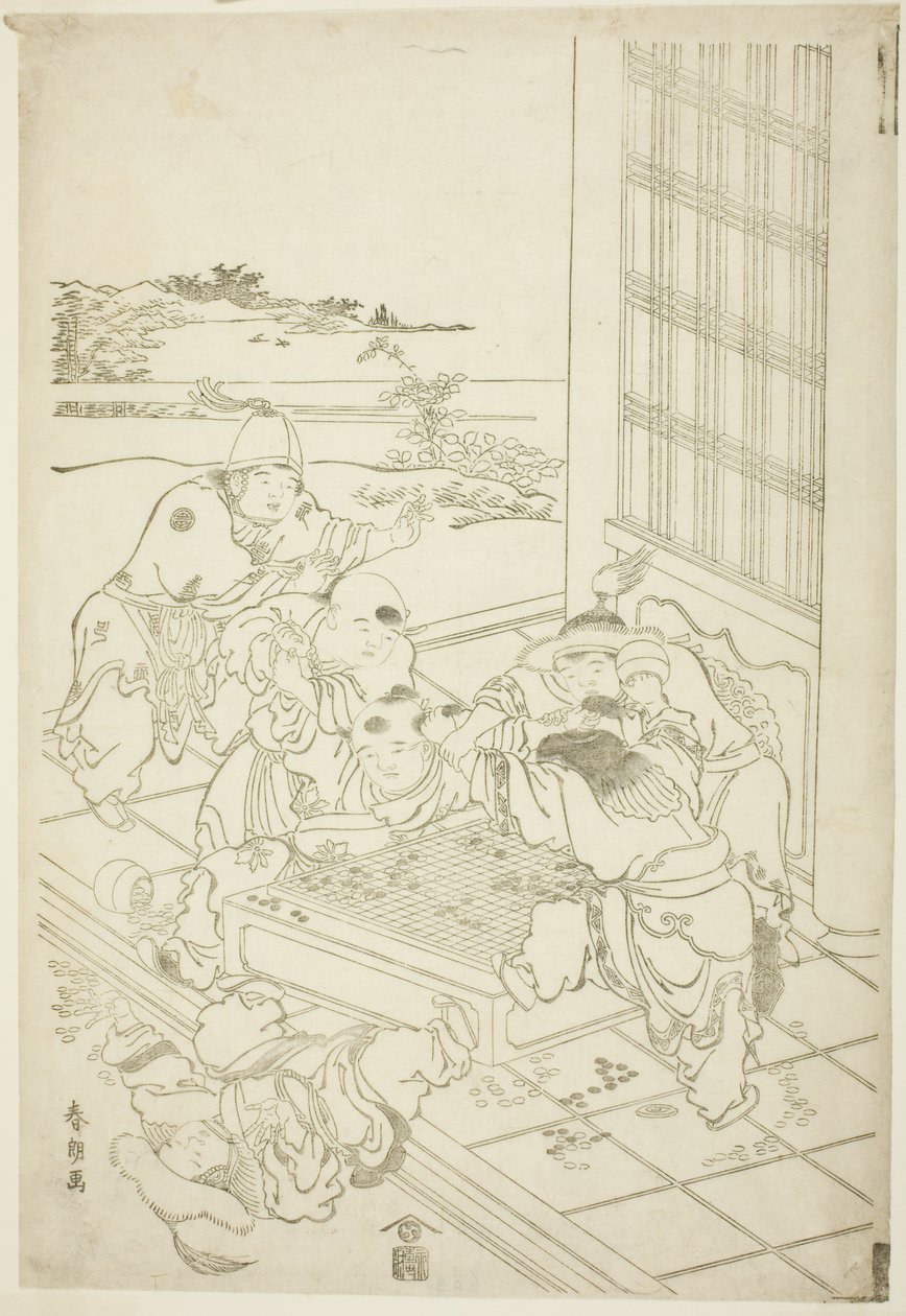 Kinesiska och tartariska pojkar som grälar över ett spel om Go av Katsushika Hokusai