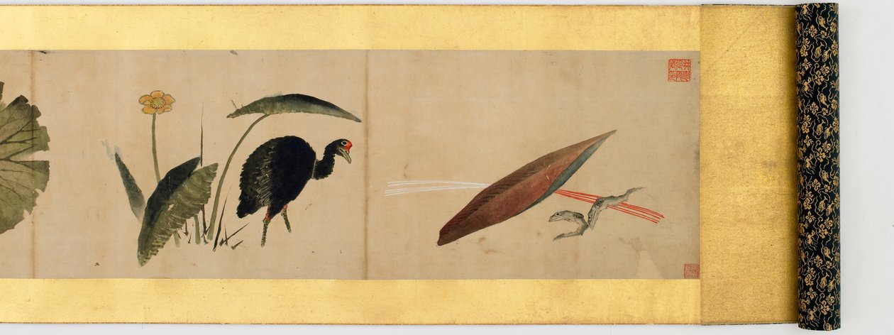 Detalj av Handscroll med diverse bilder, Edo Period, 1839 bläck och färg på papper av Katsushika Hokusai