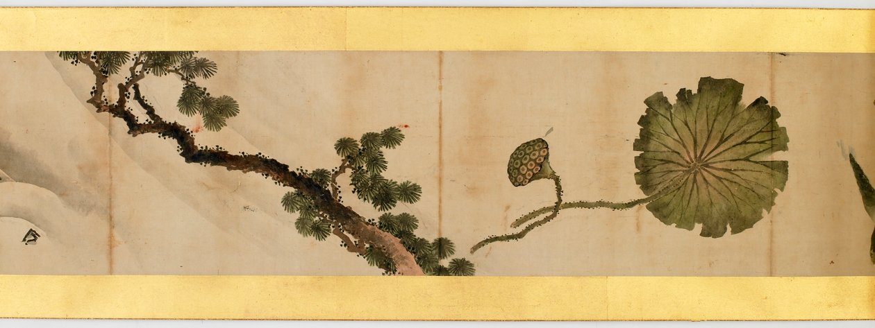 Detalj av Handscroll med diverse bilder, Edo Period, 1839 bläck och färg på papper av Katsushika Hokusai