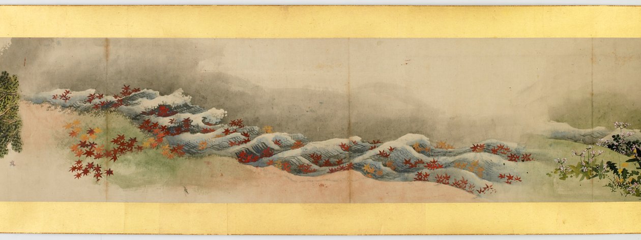 Detalj av Handscroll med diverse bilder, Edo Period, 1839 bläck och färg på papper av Katsushika Hokusai