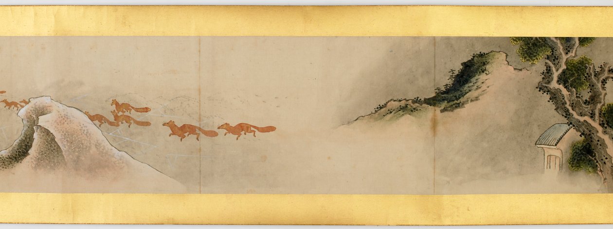 Detalj av Handscroll med diverse bilder, Edo Period, 1839 bläck och färg på papper av Katsushika Hokusai