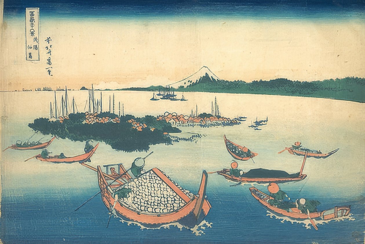 Tsukuda Island i Musashi-provinsen (från serien av bilder, 36 vyer av berget Fuji). 1830-33 av Katsushika Hokusai