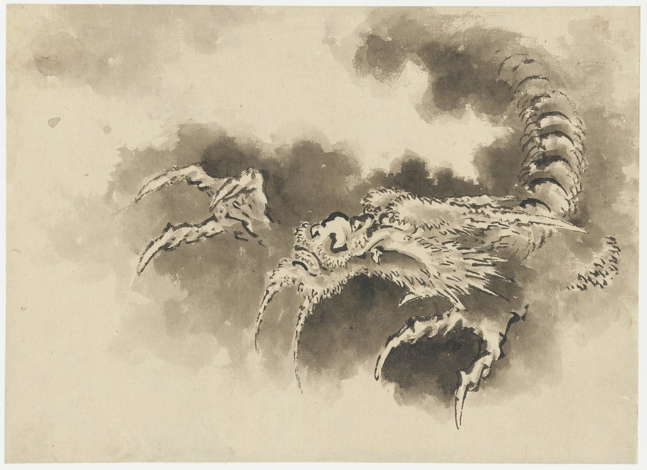 Drake som kommer fram ur molnen, Edo-perioden (bläck på papper) av Katsushika Hokusai