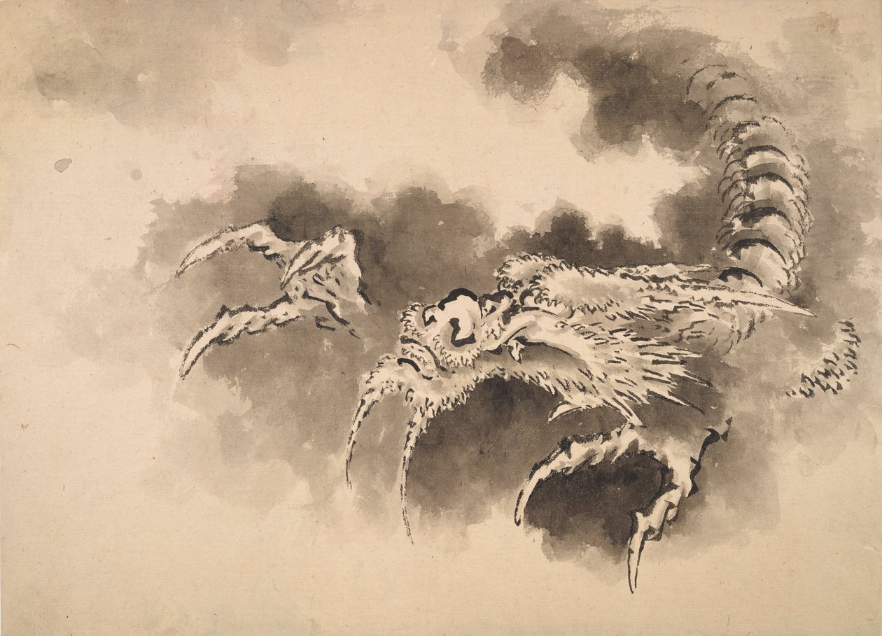 Drake dyker upp ur moln, Edo-period, 1800-talet. av Katsushika Hokusai