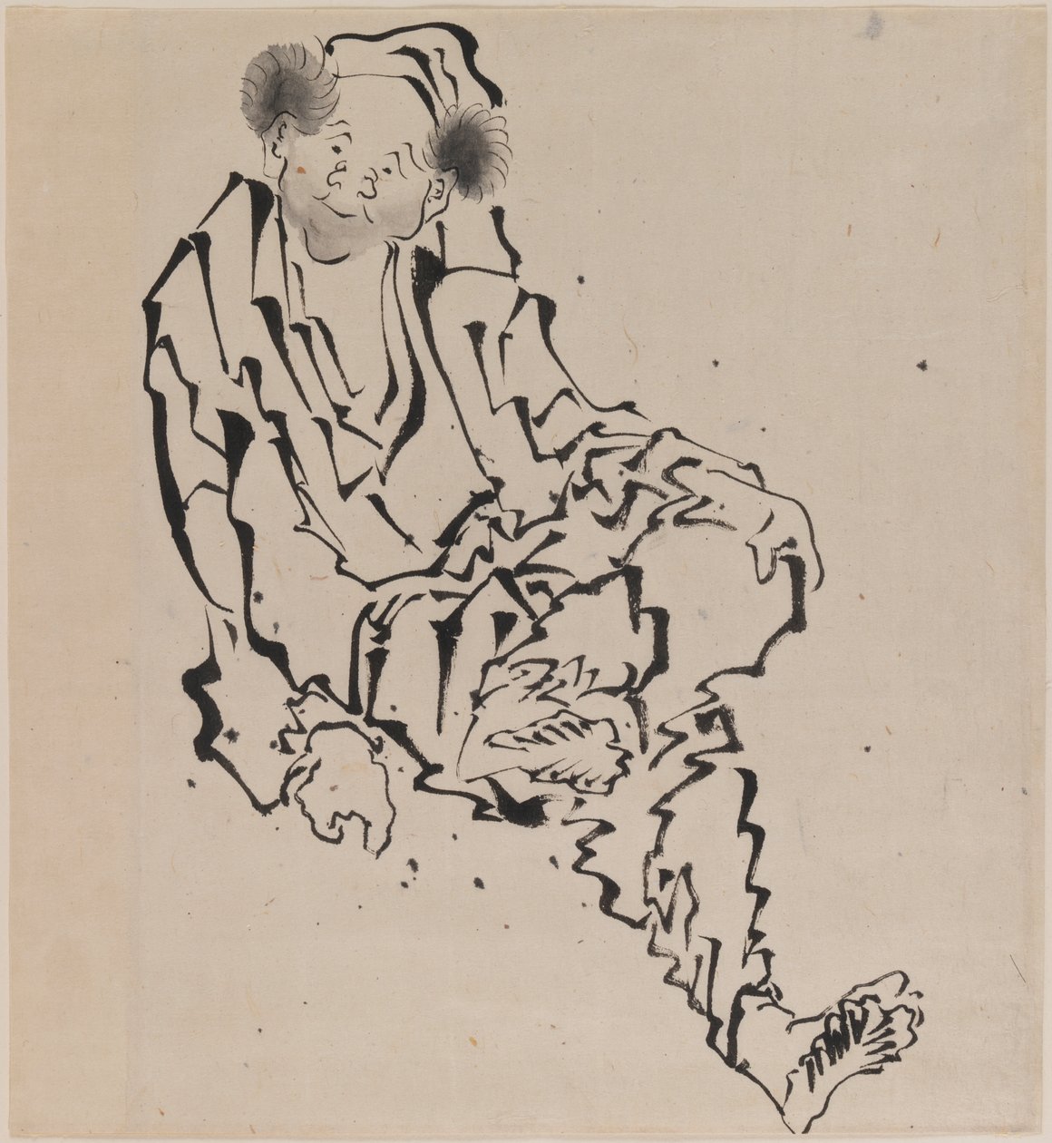 Teckning av en man sittande med vänster ben vilande över höger knä (bläck på papper) av Katsushika Hokusai