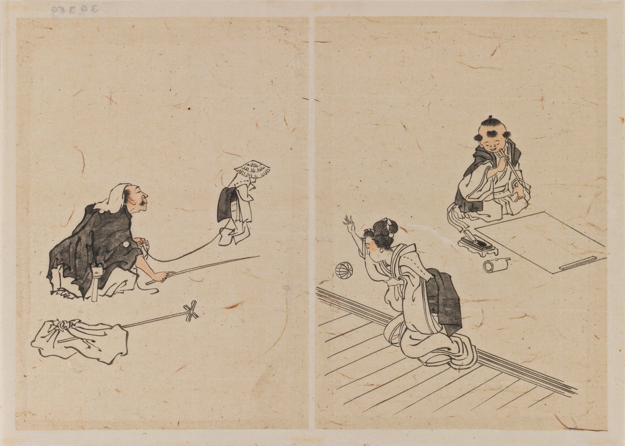 Ritningar (bläck & tvätt på papper) av Katsushika Hokusai