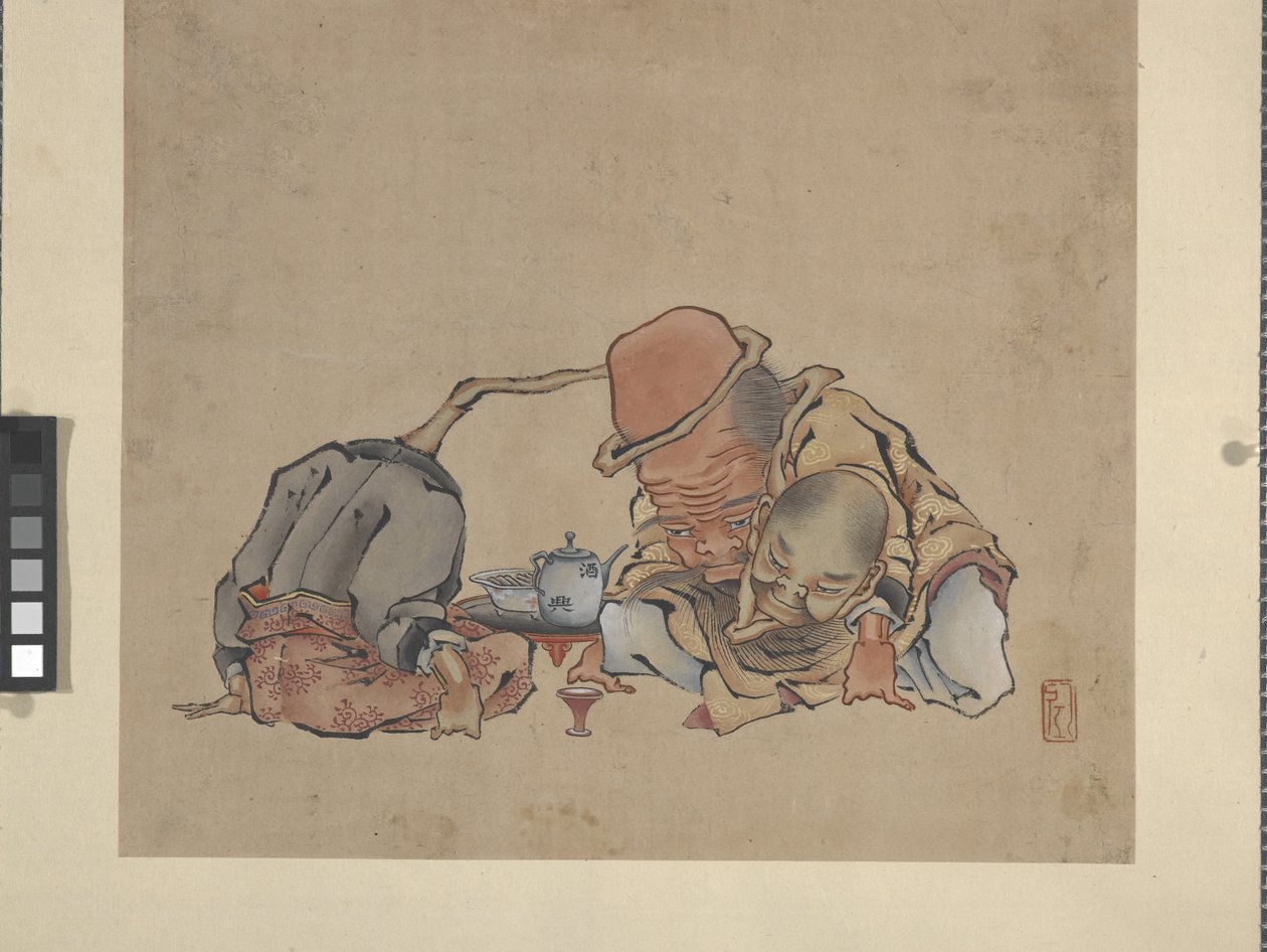 Dricka vin (bläck och färger på papper) av Katsushika Hokusai