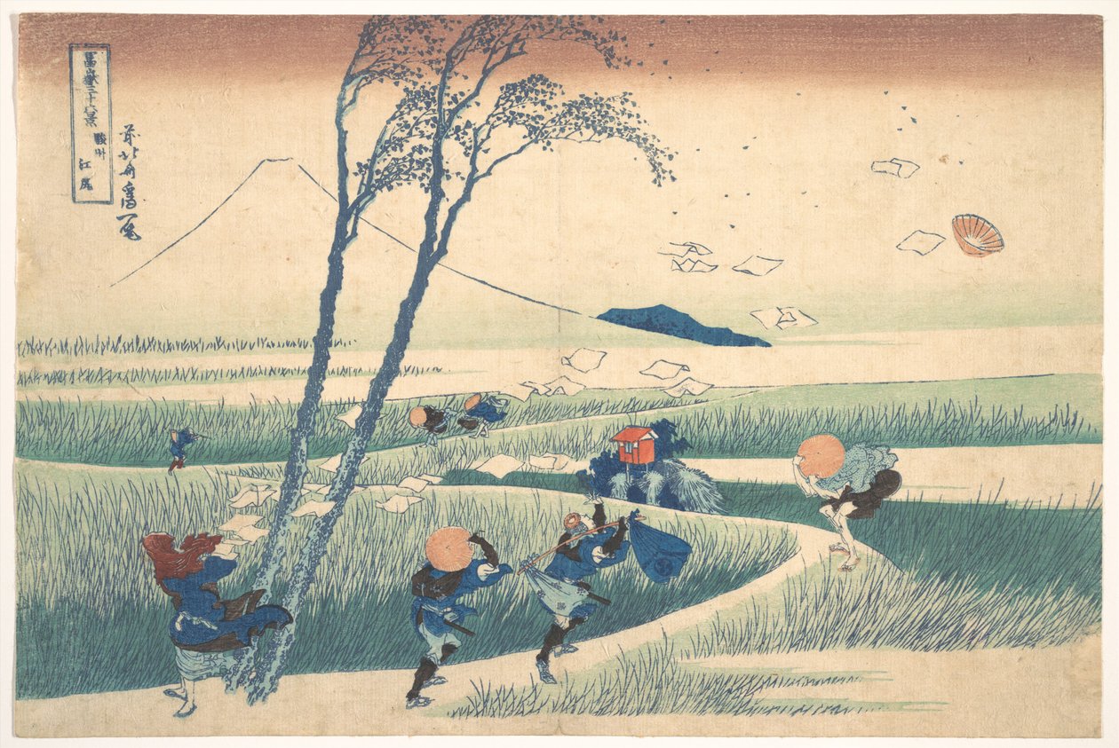 Ejiri i Suruga-provinsen (Sunshū Ejiri), ur serien ”De trettiosex vyerna av berget Fuji” (Fugaku sanjūrokkei) av Katsushika Hokusai
