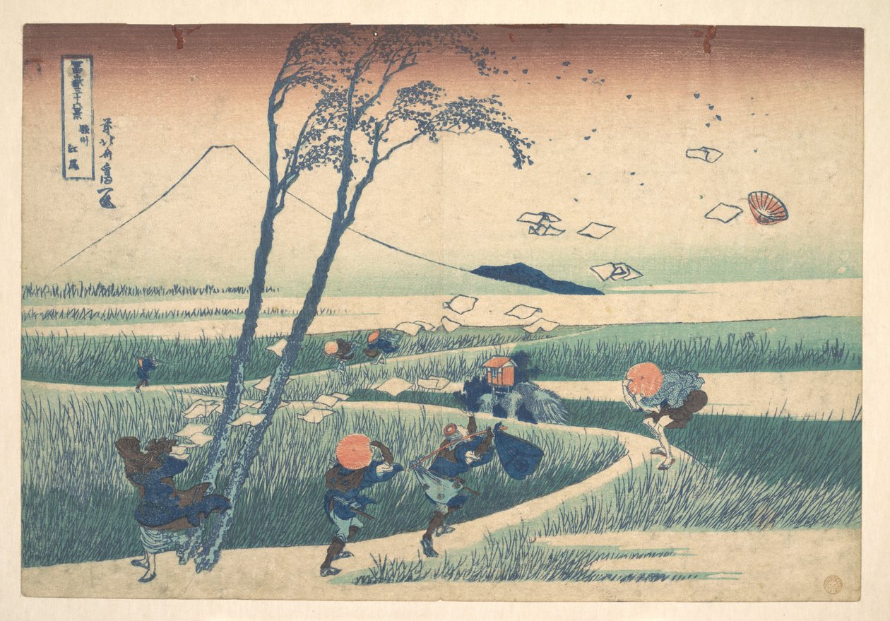 Ejiri i Suruga-provinsen (Sunshū Ejiri), ur serien ”De trettiosex vyerna av berget Fuji” (Fugaku sanjūrokkei) av Katsushika Hokusai