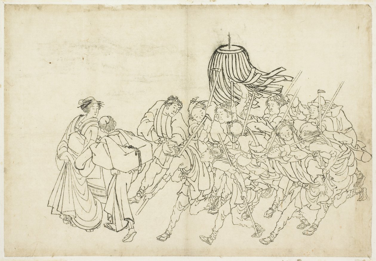 Brandmän marscherar till sin festival, 1615-1868 (bläck på papper) av Katsushika Hokusai
