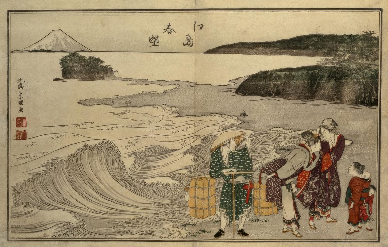 Kvinnor på Enoshima Beach av Katsushika Hokusai