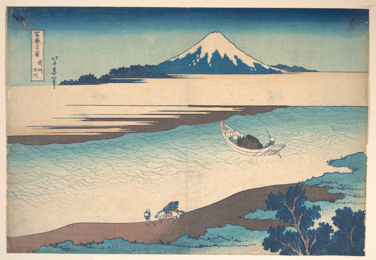 Fuji – Floden Tama, provinsen Musashi, ur serien ”Trettiosex vyer av berget Fuji” (Fugaku sanjūrokkei) av Katsushika Hokusai