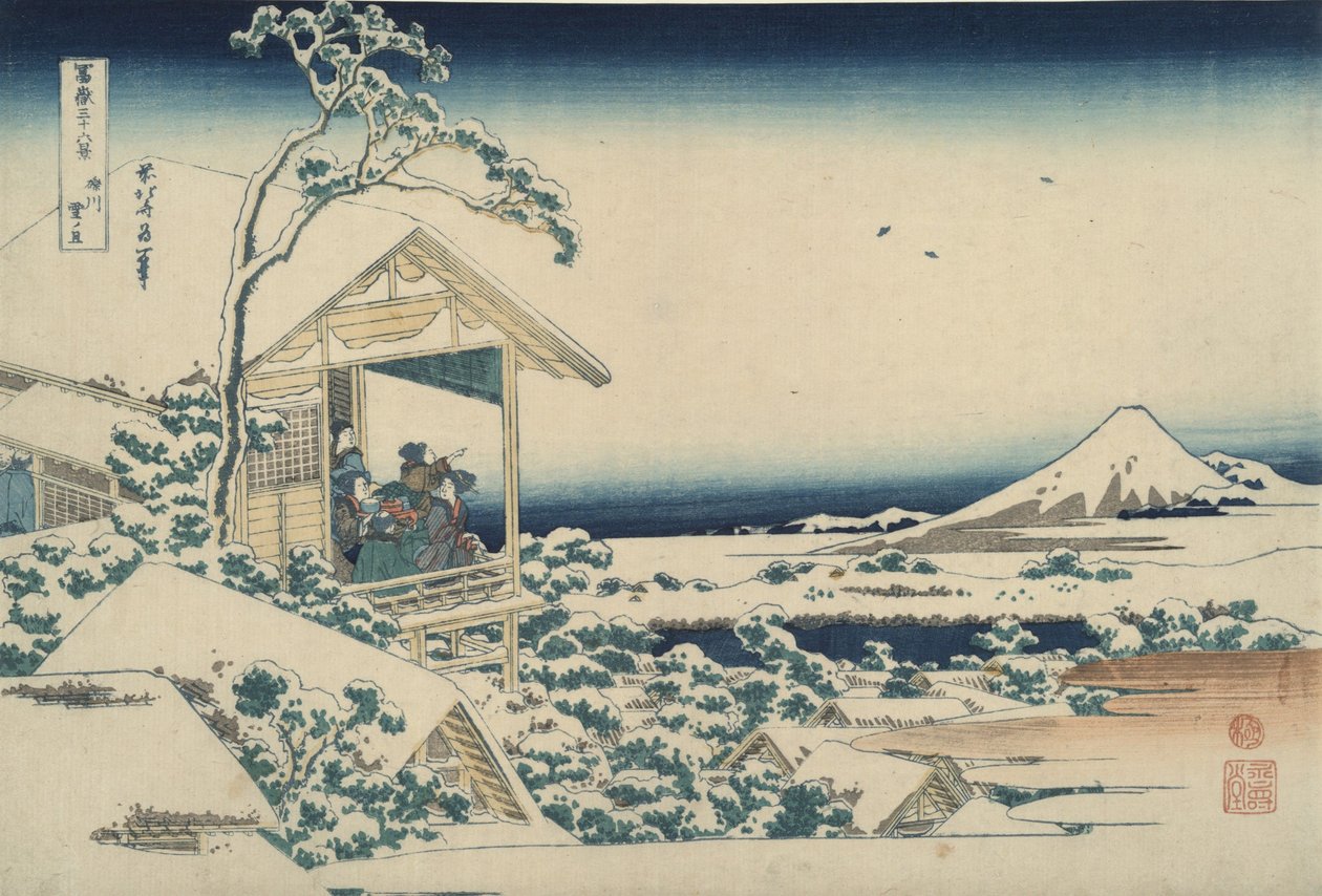 Fuji från Koishikawa en snöig morgon, ur serien ”Trettiosex vyer av berget Fuji” av Katsushika Hokusai