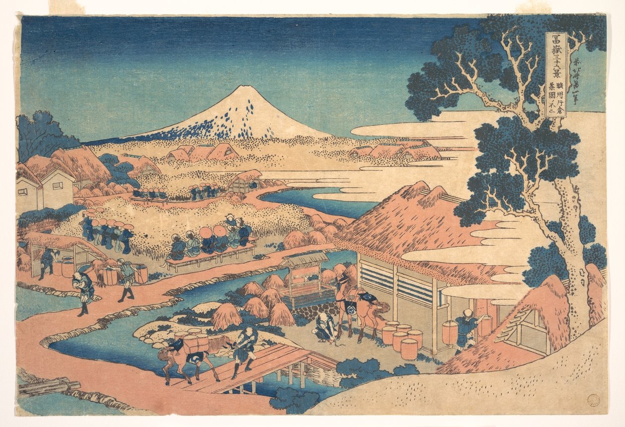 Fuji från Katakura-tefälten i Suruga (Sunshū Katakura chaen no Fuji), ur serien ”De trettiosex vyerna av berget Fuji” (Fugaku sanjūrokkei) av Katsushika Hokusai