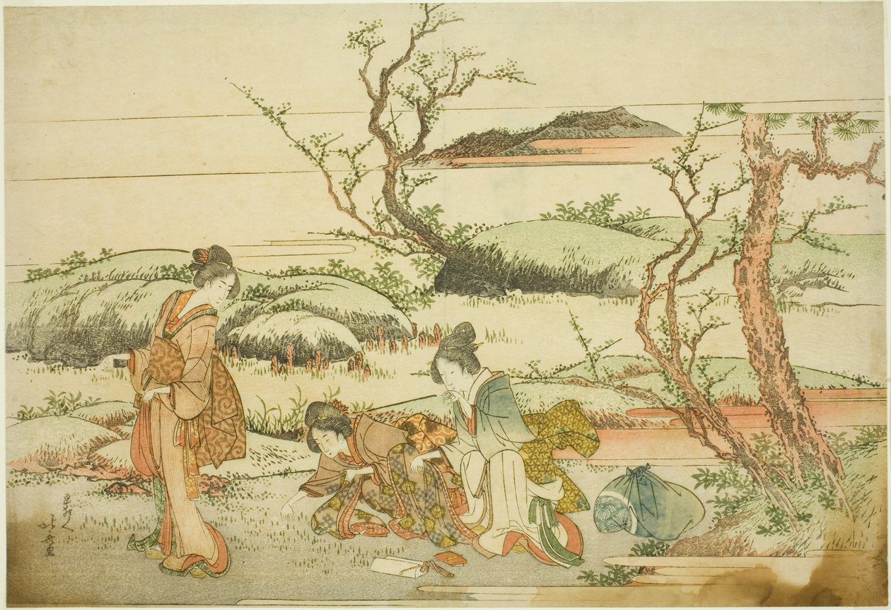 Samlar vårgrönt, från albumet "Fuji in Spring (Haru no Fuji)" av Katsushika Hokusai