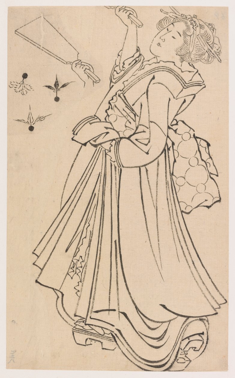 Flicka som leker med en stridsman och fjäderboll, sent 1700-tidigt 1800-tal. av Katsushika Hokusai