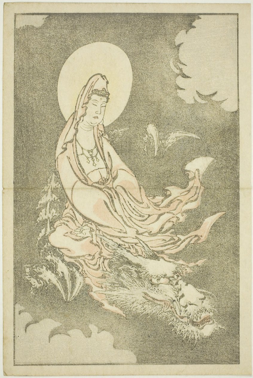 Gudinna rider på en drake, ur The Picture Book of Realistic Paintings of Hokusai (Hokusai shashin gafu), ca 1814 (färgtryck i trä (albumblad)) av Katsushika Hokusai