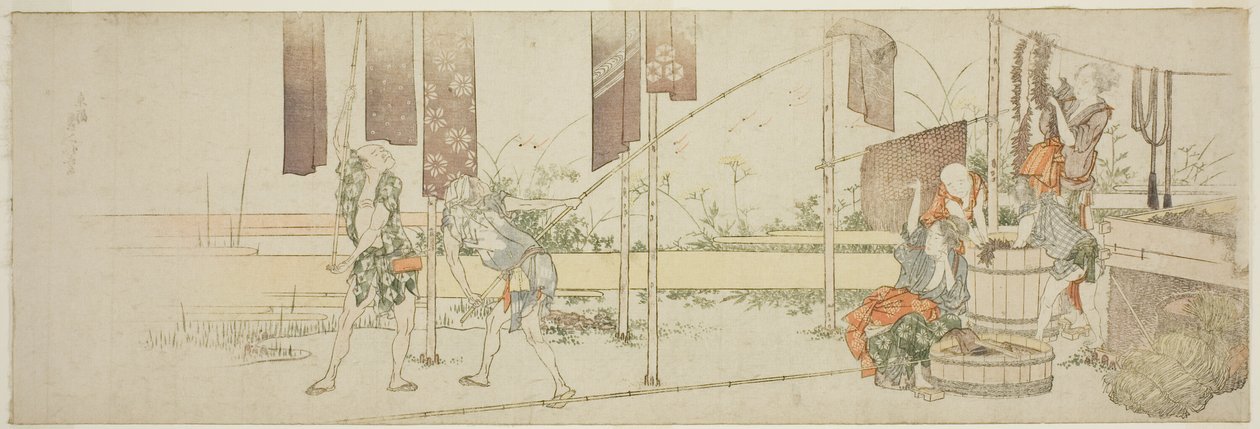 Hänger upp färgat tyg av Katsushika Hokusai