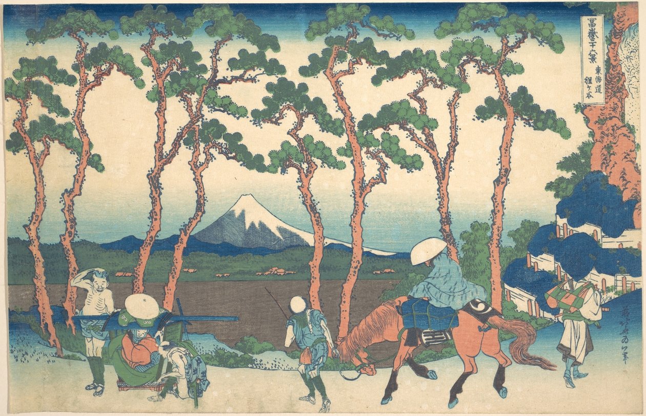 Hodogaya längs Tōkaidō (Tōkaidō Hodogaya), ur serien ”De trettiosex vyerna av berget Fuji” (Fugaku sanjūrokkei) av Katsushika Hokusai