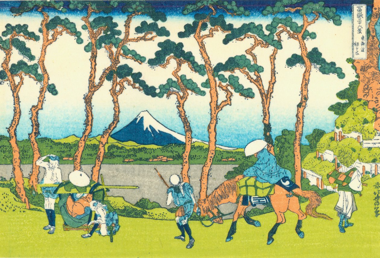 Hodogaya på Tokaido, ca 1830 (träblocktryck) av Katsushika Hokusai