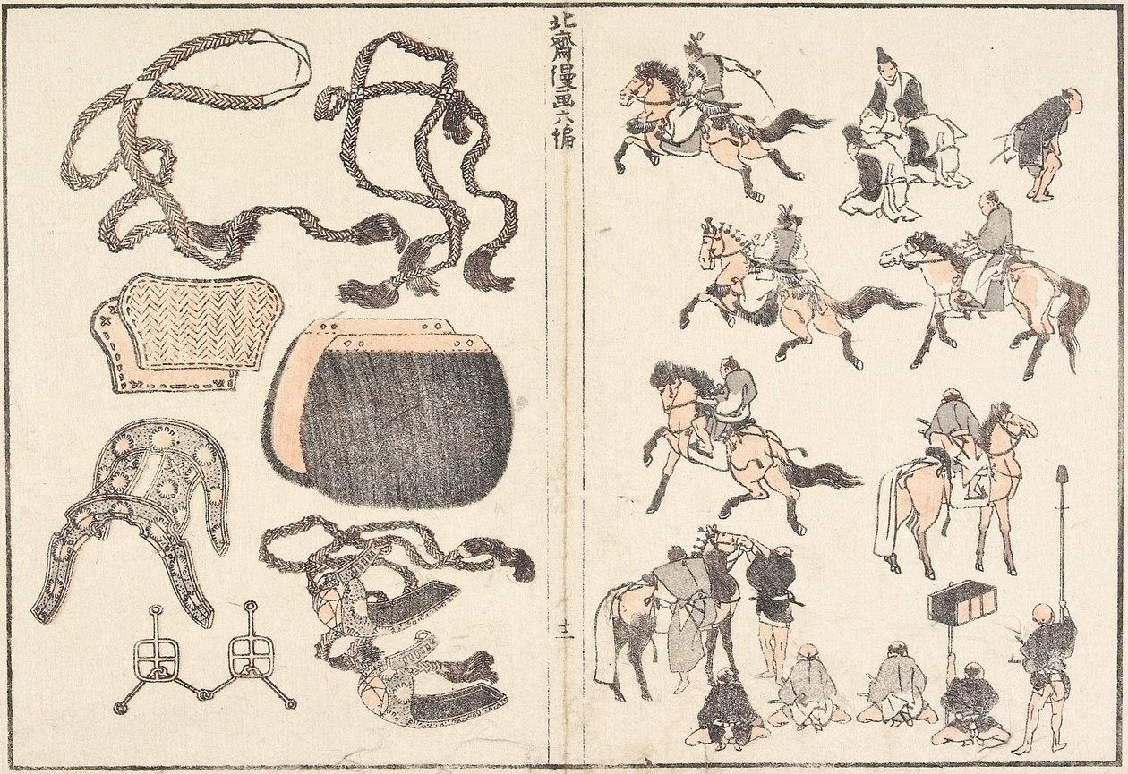 Ryttare och seldon av Katsushika Hokusai