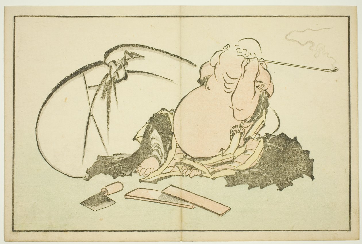 Hotei Smoking his Pipe, från The Picture Book of Realistic Paintings of Hokusai (Hokusai shashin gafu) av Katsushika Hokusai
