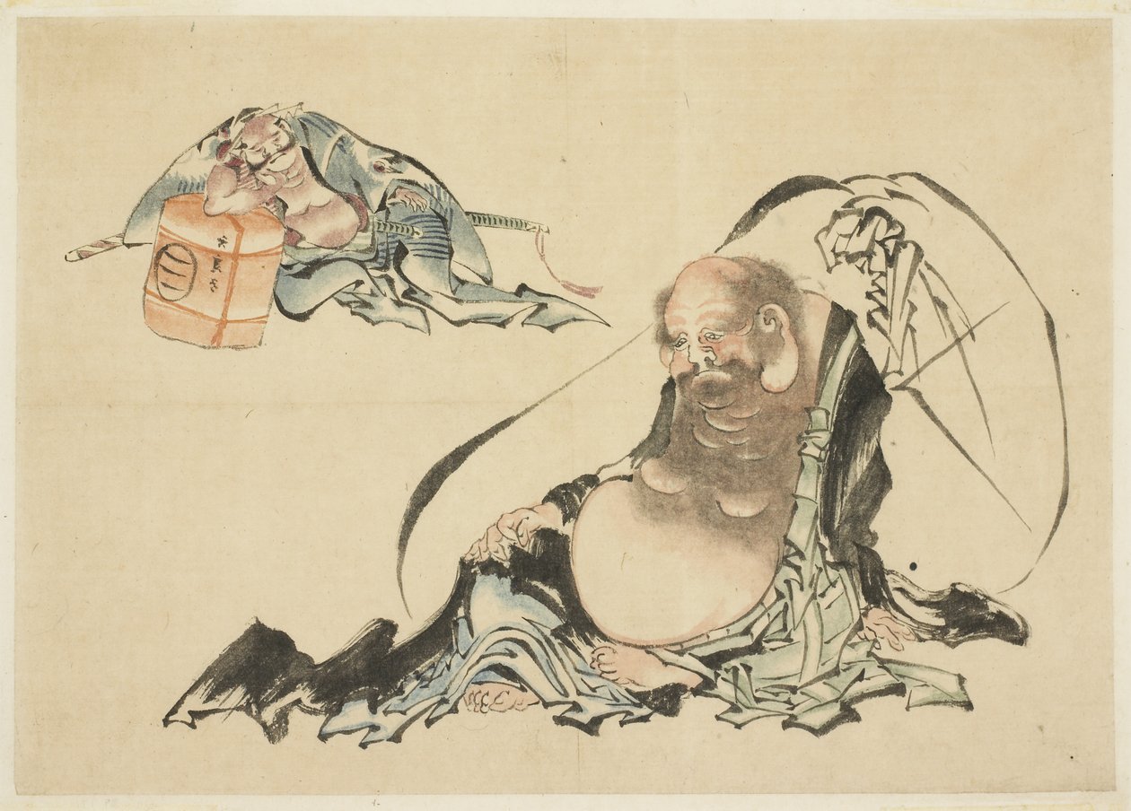 Toitai & Asahina Saburo Liggande (2) Skiss) av Katsushika Hokusai