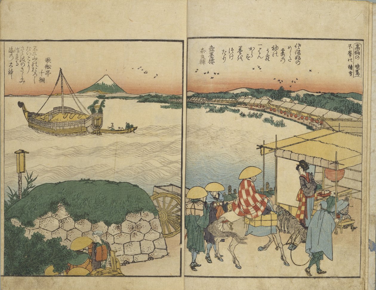 Illustrerad bok med vyer från båda stränderna av Sumida-floden av Katsushika Hokusai