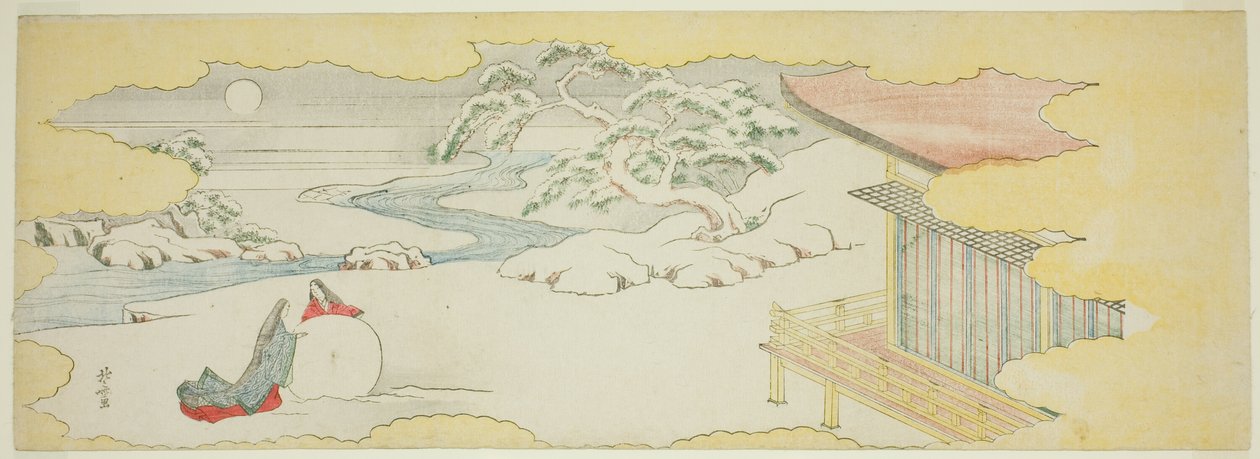 Illustration av Blåklockan (Asagao), kapitel 20 i Sagan om Genji (Genji monogatari) av Katsushika Hokusai
