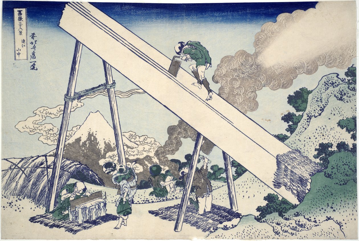 I Totomibergen, från serien 36 Views of Mount Fuji, pub. 1831 (Color woodblock rint) av Katsushika Hokusai