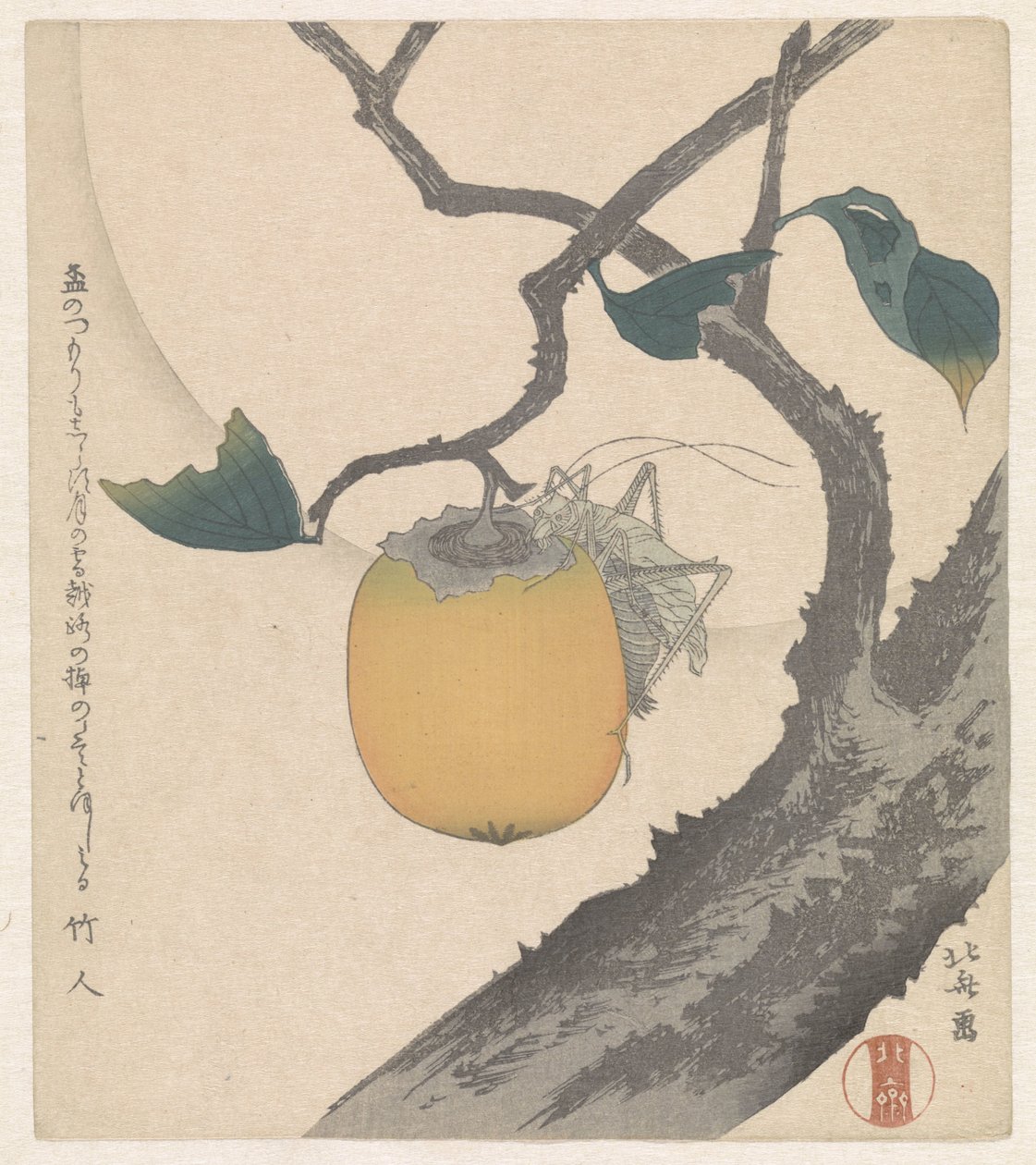 Persimmonfrukt med gräshoppa av Katsushika Hokusai