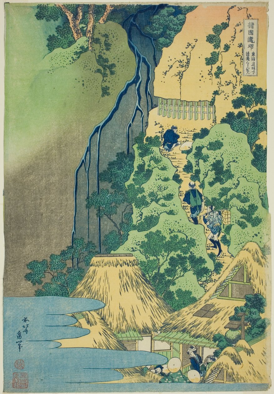 Kannon Shrine at Kiyo Falls at Sakanoshita på Tōkaidō, från serien Tour of the Waterfalls in Various Provinces (Shokoku taki meguri) av Katsushika Hokusai