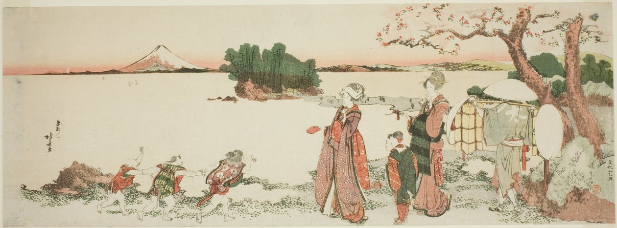 Damer vid Shichirigahama av Katsushika Hokusai