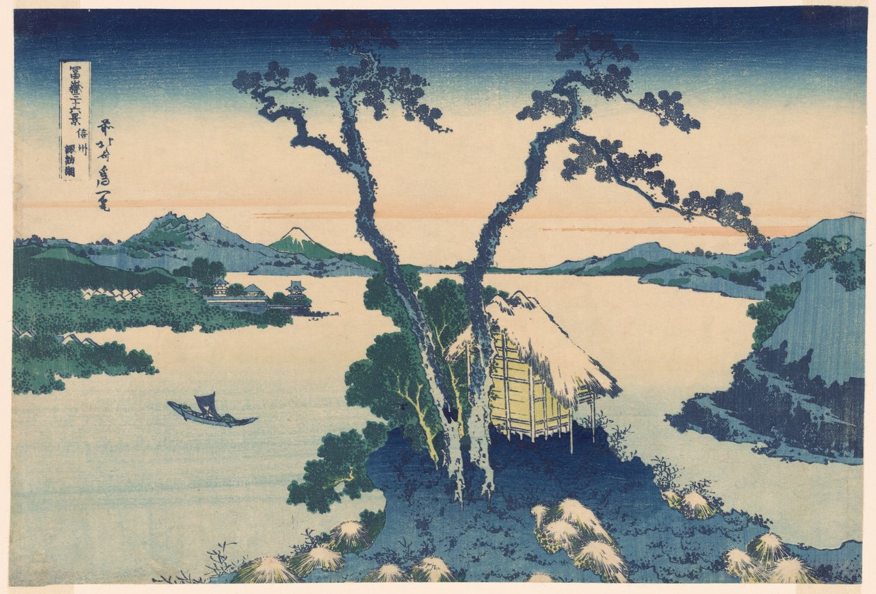 Shinano Shinano P Lovinse (ny art Lake Suwa), från serien "Tirty Mr. x Views Of Mount Fuji (Fugaku Usaju Rokukatsu)" av Katsushika Hokusai