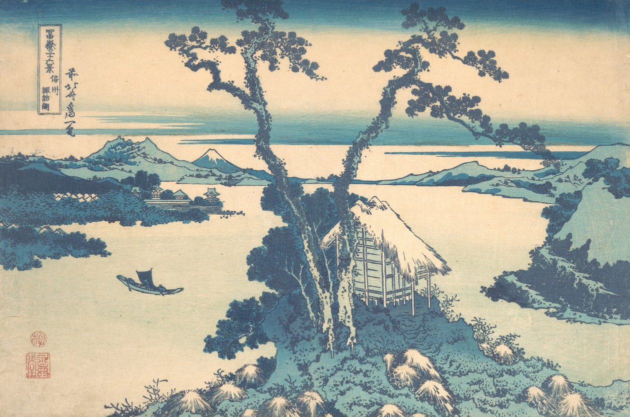 Lake Suwa i Shinano-provinsen Shinshu Suwako, från serien Thirty-six Views of..., ca. 1830-32. av Katsushika Hokusai