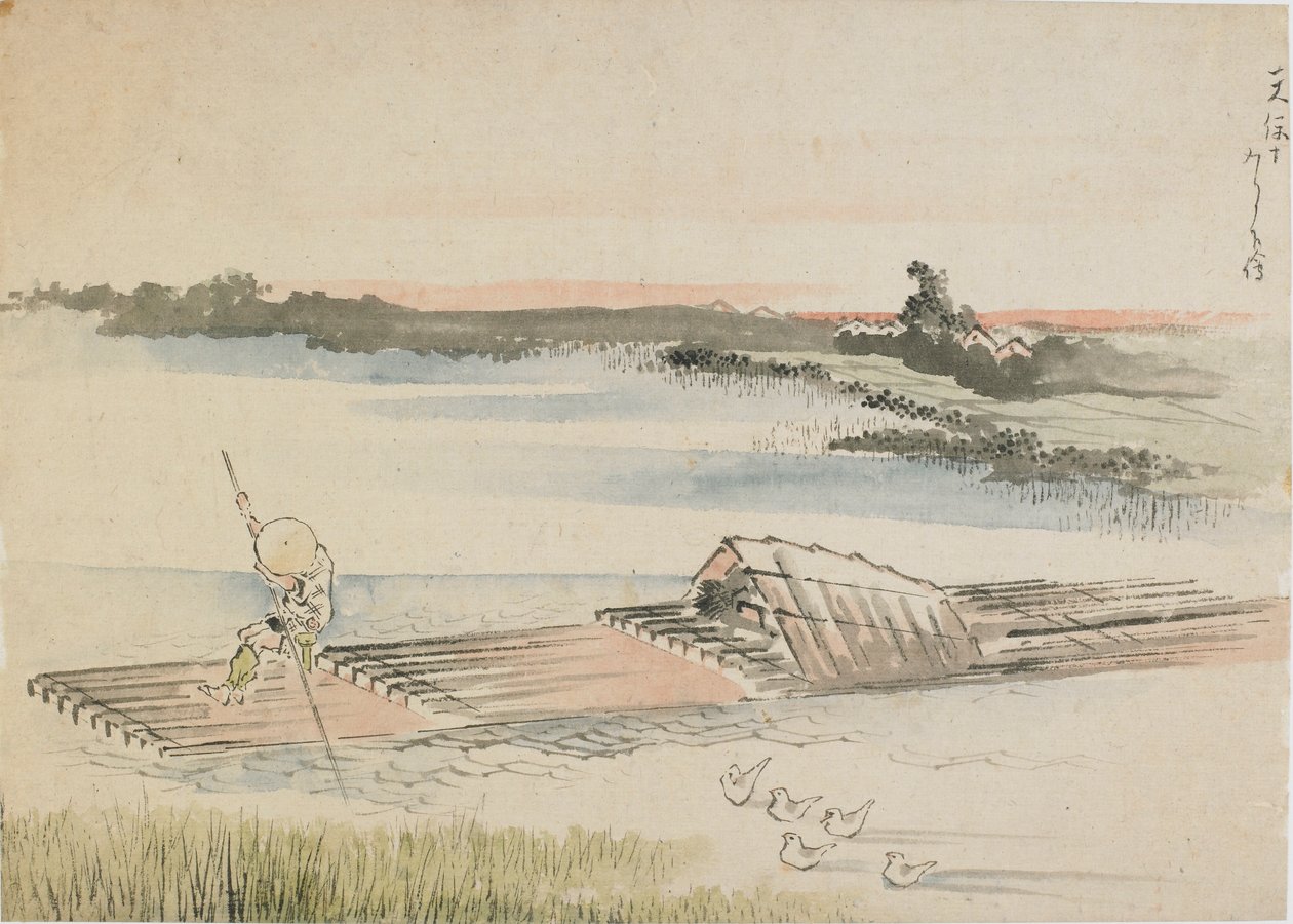 Landskap: båtsman som polar sin flotte, sent 1700-tidigt 1800-tal. av Katsushika Hokusai
