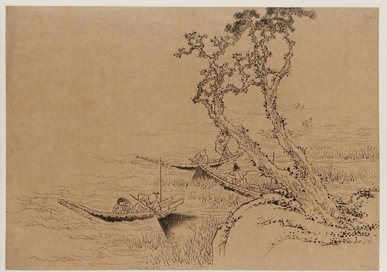 Landskap: figurer som fiskar från båtar, sent 1700-tidigt 1800-tal. av Katsushika Hokusai