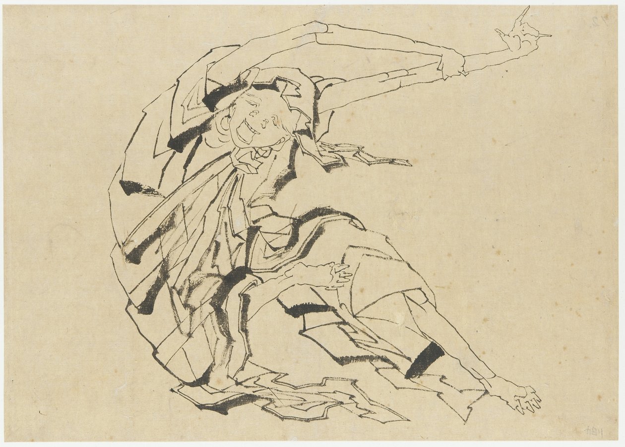 Långarmad man stretching, Edo-period (bläck på papper) av Katsushika Hokusai
